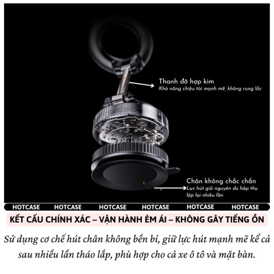 Giá đỡ điện thoại từ tính Magnetic nam châm hút chân không xoay 360 độ cho xe hơi ô tô, bàn làm việc, phòng tắm hiệu Hotcase Airlock Pro Cho iPhone cho Samsung điện thoại - Hàng nhập khẩu