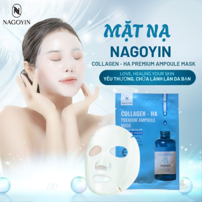 Hộp 10 mặt nạ B5 Collagen phục hồi da, cấp ẩm sâu, chống lão hóa - HA Premium Ampoule Mask Hàn Quốc
