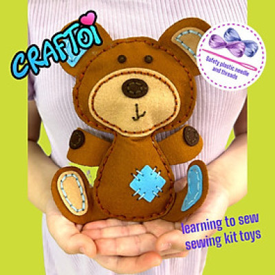 KIM NHỰA Bộ Thủ Công Trẻ Tự Làm Thú Bông 5+ BEAR MISHA Craftoi Felt Sewing toy prepunched holes plastic needle