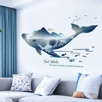 Sticker Giấy Dán Tường Decal Dán tường Tranh Dán Tường Trang Trí Tường Mẫu Cá Voi Nghệ Thuật ZH-1002