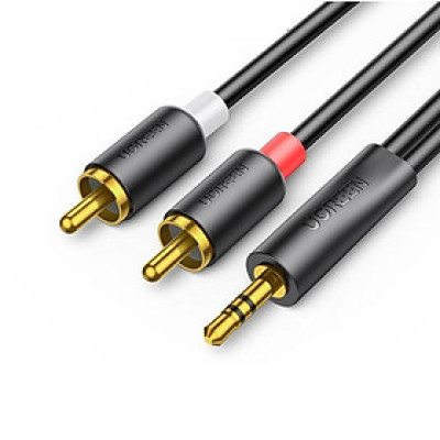 Ugreen 90245 1M Cáp 3.5mm sang 2 đầu RCA đầu mạ vàng 24k av195 - Hàng chính hãng
