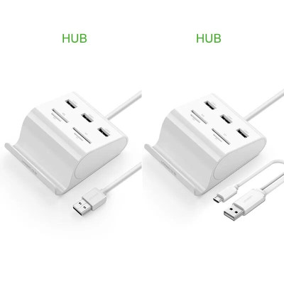 Ugreen UG30344US156TK 1M màu Trắng Bộ chia HUB USB 3.0 sang 3 USB 3.0 + đọc thẻ TF SD MS M2 có khay đỡ hỗ trợ nguồn 5V - HÀNG CHÍNH HÃNG