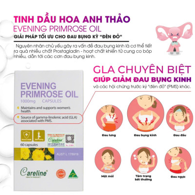 Viên tinh dầu hoa anh thảo Careline Evening Primrose Oil 60 viên giúp điều hoà nội tiết tố đẹp da