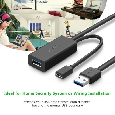 Ugreen UG20826US175TK 5M màu Đen Cáp tín hiệu nối dài USB 3.0 hỗ trợ nguồn MICRO USB - HÀNG CHÍNH HÃNG
