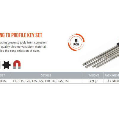 Bộ lục giác dài đầu sao torx 9 chi tiết Retta - RAT8009 Thổ Nhĩ Kỳ