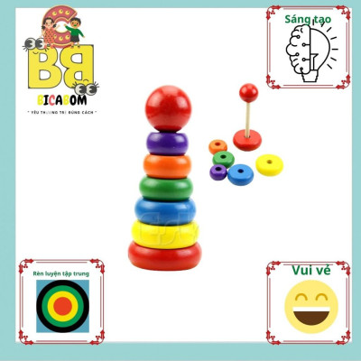 Bộ Đồ Chơi Tháp Xếp Cầu Vòng 7 Màu Bằng Gỗ Mini Cho Bé