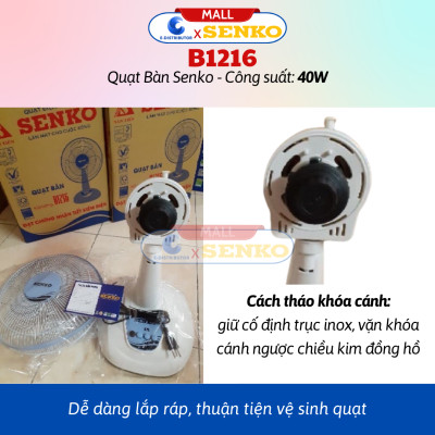 Quạt Điện Senko Để Bàn Tiện Lợi Cao Cấp B1216 (40w) - B1213 (40W) - B1210 (40W) - B1616 (47W) - B1612 (47W) - Hàng Chính Hãng - Bảo Hành 24 Tháng