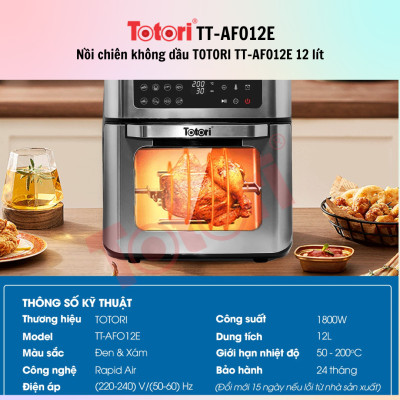 Nồi chiên không dầu TOTORI TT-AFO12E / TT-AFO12M 12 lít - Hàng Chính Hãng - Bảo Hành 12 Tháng