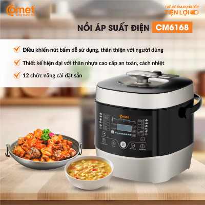 Nồi áp suất điện tử đa năng 6 lít Comet CM6168 – bảng điều khiển điện tử, chống dính, tiết kiệm điện – Hàng chính hãng