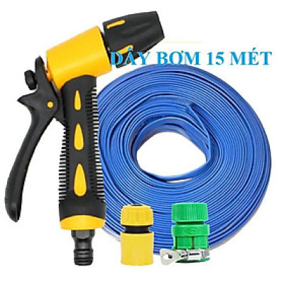 ️ Bộ dây vòi xịt nước rửa xe, tưới cây , tăng áp 3 lần, loại 15m 206236 đầu đồng,cút,nối vàng+ đai