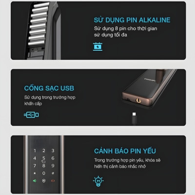 Bộ khóa cửa thông minh Bluetooth, vân tay, thẻ từ, mật khẩu và chìa cơ. Thương hiệu Hà Lan cao cấp Philips - DDL7300
