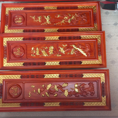 Tranh tứ quý bốn mùa xuân hạ thu đông bằng gỗ hương đỏ 