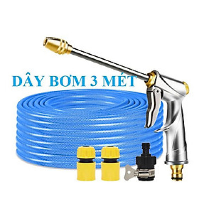 Bộ dây vòi xịt nước rửa xe,tưới cây ,tăng áp 3 lần,loại 3m,5m 206701-2 đầu đồng,cút,nối nhựa đen+ mở chai