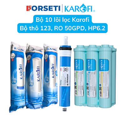 Combo Bộ 10 Cấp Lõi Lọc Karofi bộ lọc thô 1,2,3 và màng RO 50GDP, Cụm chức năng Đúc Nguyên Khối Karofi SMAX Hiệu Suất Cao Hp6.2 Hydrogen - Hàng Chính Hãng