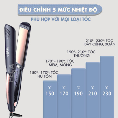 Máy duỗi tóc Kemei KM-3140 bảng nhiệt lớn 3.5 cm, điều chỉnh 5 mức nhiệt sử dụng được cho mọi loại tóc - Hàng chính hãng