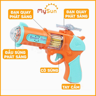 Súng đồ chơi trẻ em 3D bằng nhựa cho bé có nhạc âm thanh có đèn giải trí ngoài trời và trong nhà tặng PIN AA