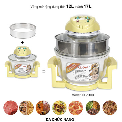 Lò nướng thủy tinh đa năng Gali GL-1121 17 lít 1300w, hàng chính hãng bảo hành 24 tháng, tặng kèm 5 phụ kiện tiện lợi, hàng chính hãng 100%, bảo hành 12 tháng Gali