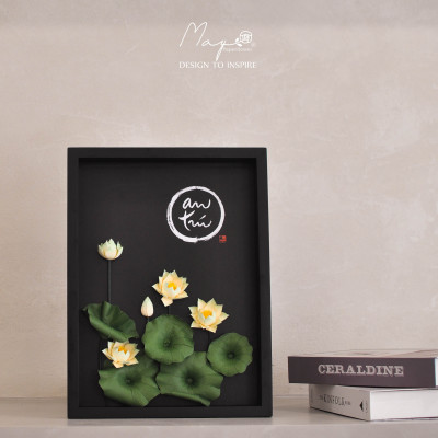Tranh hoa giấy handmade trang trí cao cấp VIETNAM LOTUS "An Trú" 30x40cm - Maypaperflower Hoa giấy nghệ thuật 
