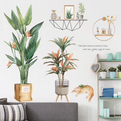 Sticker Giấy Dán Tường Decal Dán tường Tranh Dán Tường Trang Trí Tường Mẫu Chậu Cây Cảnh Phong Cách Vintage ZDB-2191