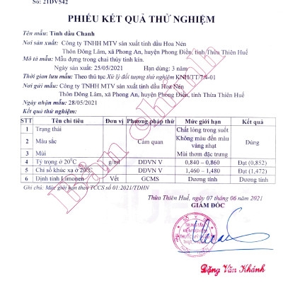 Tinh dầu treo Chanh nguyên chất - Hoa Nén - Khử mùi, chống say xe, thư giãn - 8ml