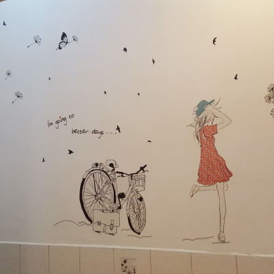 Decal dán tường Combo Cô gái và hoa bồ công anh đen