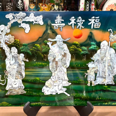 Tranh sơn mài - PHÚC LỘC THỌ - Size 40x60 cm - Khảm cừ cao cấp