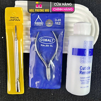 Combo Nhặt Da 3 Món Nhanh Gọn Mềm Da Blue Cross 177ml, Kìm NGỌC Cắt Da Siêu Bén Và Cây Đẩy Da Sủi Da INOX Lấy Khóe Kết Hợp Làm Nail Nữ Women