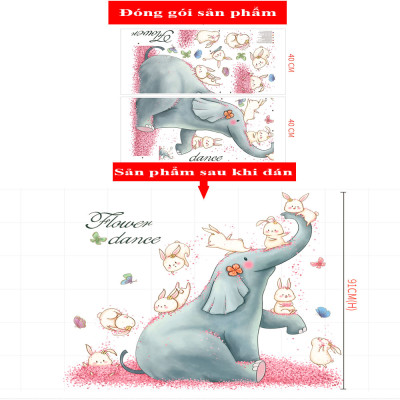 Sticker Giấy Dán Tường Decal Dán tường Tranh Dán Tường Trang Trí Tường Mẫu Chú Voi Con Ngộ Nghĩnh ZH-1008