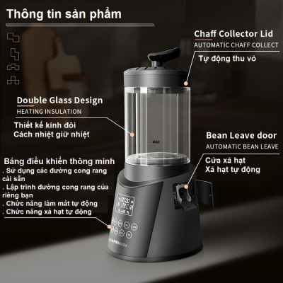 Máy rang hạt cà phê công nghệ gia nhiệt không khí chuyên nghiệp. Thương hiệu Mỹ cao cấp Cafemasy SCR-306. Hàng chính hãng