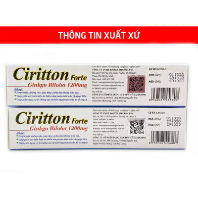 Hoạt huyết dưỡng não Ciritton Forte Ginkgo Biloba 1200mg giúp tăng cường lưu thông máu, tuần hoàn, giảm tai biến Hộp 30 viên