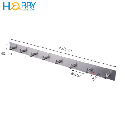 Thanh treo quần áo 8 chấu inox 304 dán tường Hobby Home Decor 8TV160