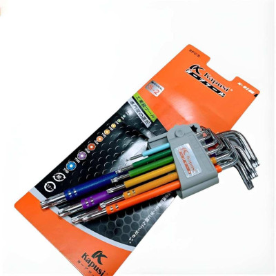 Bộ lục giác bi, bộ hoa thị đầu bông mai có lỗ thép nâu S2 dài Nhật Kapusi JAPAN 9 chi tiết