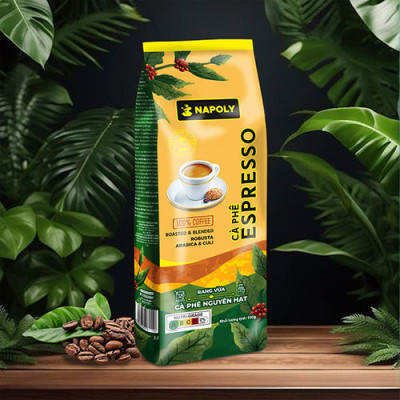 Cà Phê Hạt ESPRESSO Napoly Coffee Robusta & Arabica Nguyên Chất Rang Mộc Thơm Nồng Cho PHA MÁY, PHA PHIN - Túi 500gr