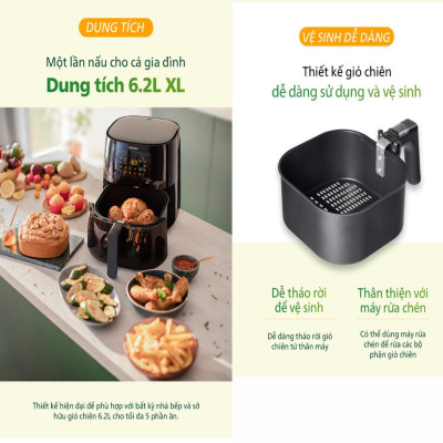 Nồi Chiên Không Dầu Philips HD9280/90, 2000W-6.2Lit, Kết Nồi Wifi, Hàng Chính Hãng