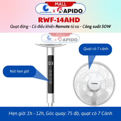 Quạt đứng Rapido RWF-16AHD / RWF-14AHD (Điều khiển từ xa) - Có Chức Năng Điều Khiển Remote Từ Xa - Hàng Chính Hãng - Bảo Hành 12 Tháng