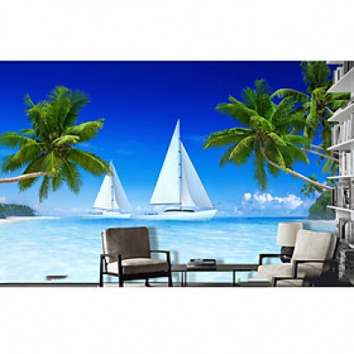 Tranh dán tường 3d thuyền và biển DD91