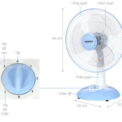 Quạt bàn B4 Senko B1612 - Giao màu ngẫu nhiên - Hàng Chính Hãng