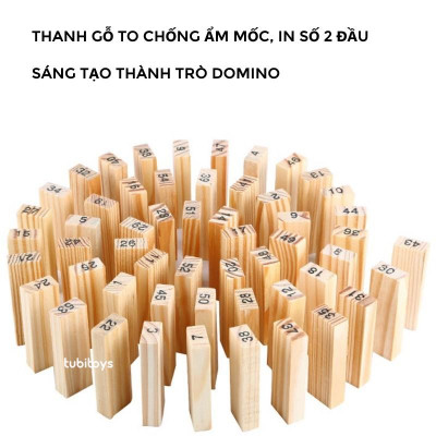 Rút gỗ domino gỗ cho bé học số 48 thanh to cỡ đại(kèm 4 xúc xắc)