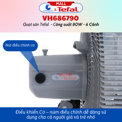 Quạt đứng Tefal 6 cánh VH689690 (Có REMOTE Điều Khiển từ xa) Công Suất 80W - Quạt sàn Tefal 6 cánh VH686790 công suất 80W - Hàng Chính Hãng - Bảo Hành 12 Tháng