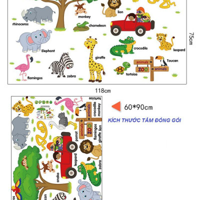 Decal dán tường Vườn thú tiếng anh AmyShop DB061 (75 x 118cm)