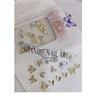 Set Charm Nơ Đen Trắng, Bướm Kim Loại Chống Han Gỉ, Trang Trí Móng Đẹp, Làm Nail Sang Trọng Nail Phương Miu Nữ Women