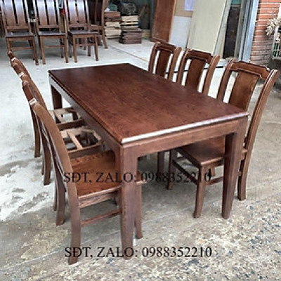 Bộ Bàn Ăn 6 Ghế - Bàn Chân Côn, Táp Cổ, Mặt Gỗ