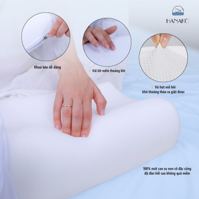 Gối ngủ chống đau vai gáy công thái học HANAKO nội địa nhật, chất liệu mút cô đặc cao cấp