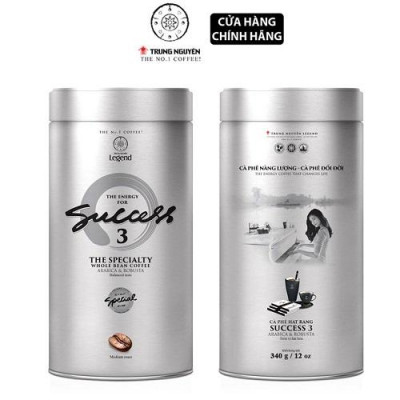 Combo 2 Lon Cà Phê Hạt Mộc Trung Nguyên Legend Success 3 – Lon 340g – Hương Vị Espresso Sáng Tạo, Vị Êm Hơi Đắng