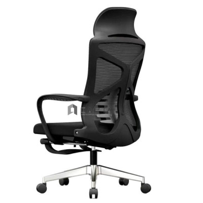 Ghế làm việc có gác chân CR4326-M Nội thất Capta Ghế xoay văn phòng lưng lưới nệm vải khung nhựa màu đen chân xoay thép mạ chrome ngả nằm