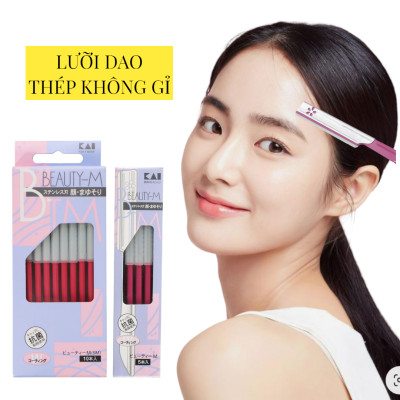 Dao Cạo Lông Mày Cán Dài Bằng Thép Không Gỉ Kai Razor 00743 BTM-10H1 Dành Cho Nữ (Set 10 Cây)