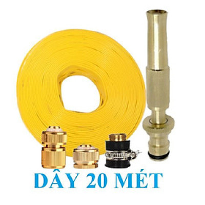 ️ Bộ dây vòi xịt nước rửa xe, tưới cây , tăng áp 3 lần, loại 20m 206587 đầu đồng,cút đồng+ đai