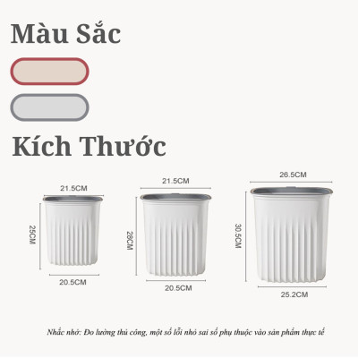 Thùng rác, thùng rác nhựa, chất liệu nhựa PP cao cấp - Chịu lực tốt - Có vòng áp suất cố định túi rác - Thay túi rác dễ dàng - Màu trắng - Nhỏ - Vừa - Lớn