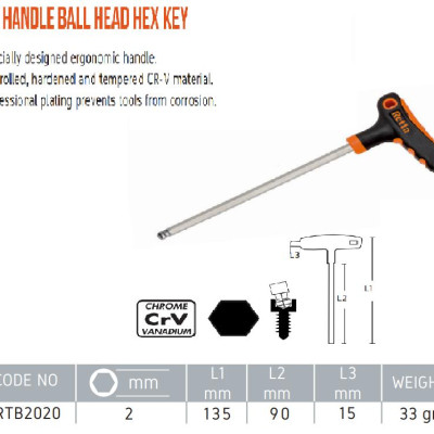 Tay vặn T lục giác đầu bi 2mm Retta RXB1020 Thổ Nhĩ Kỳ