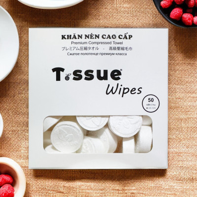 Khăn nén cao cấp T.ssue hộp 50 viên - Thích hợp cho sử dụng cá nhân, đi du lịch, sử dụng cho trẻ em và người lớn tuổi